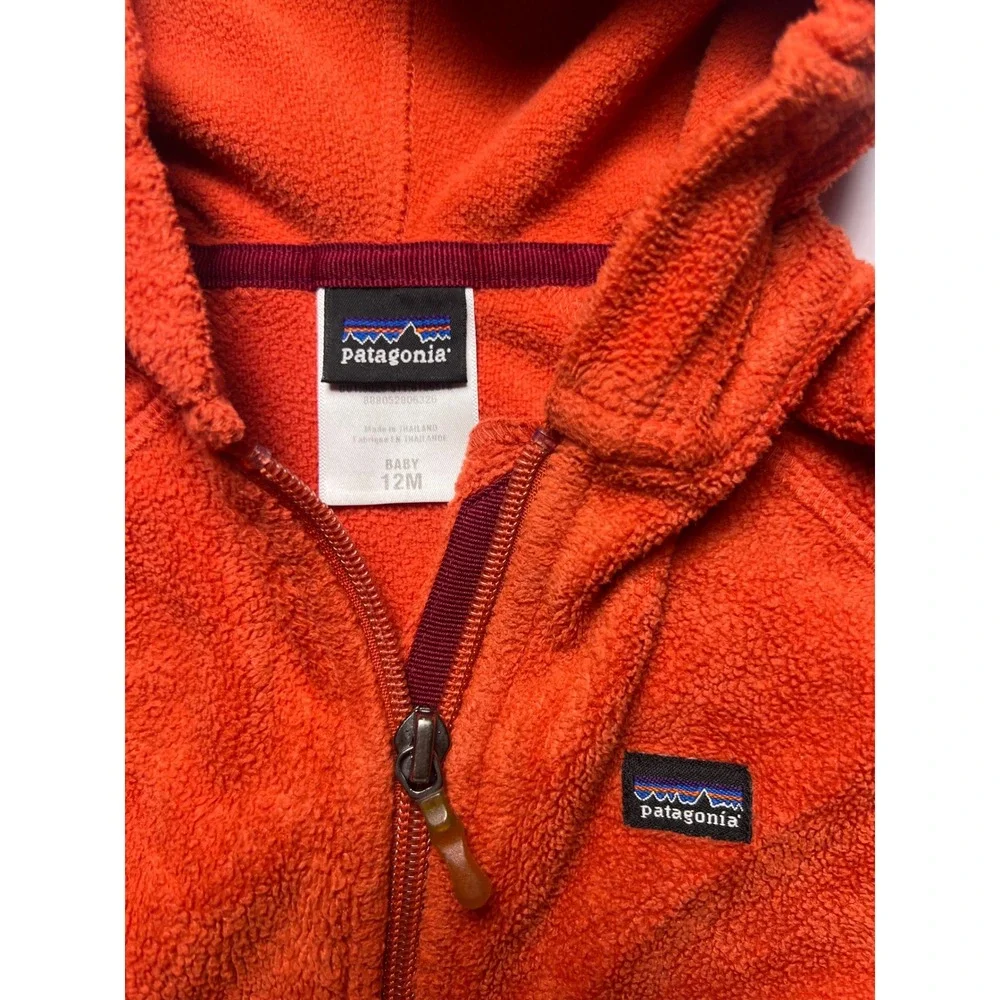 Patagonia Micro D Fleece Hoodie Kids 12M Orange Full Zip Hooded Jacket 0793